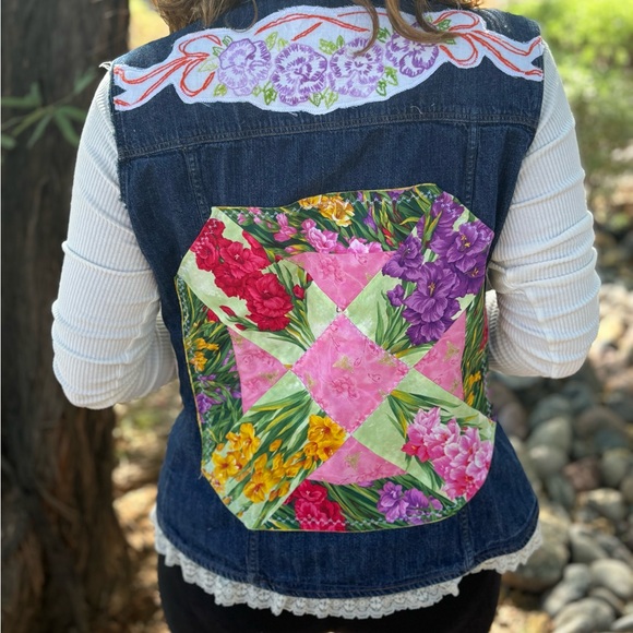 Upcycled Dolce and Gabbana Denim Vest with Floral Patches - Picture 4 of 10